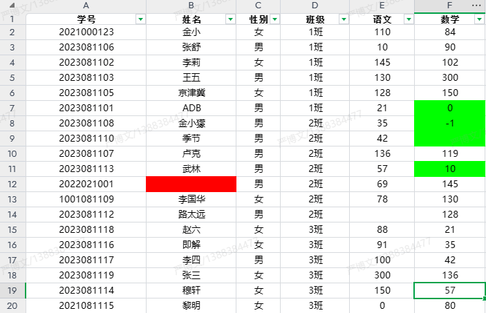 示例工作表