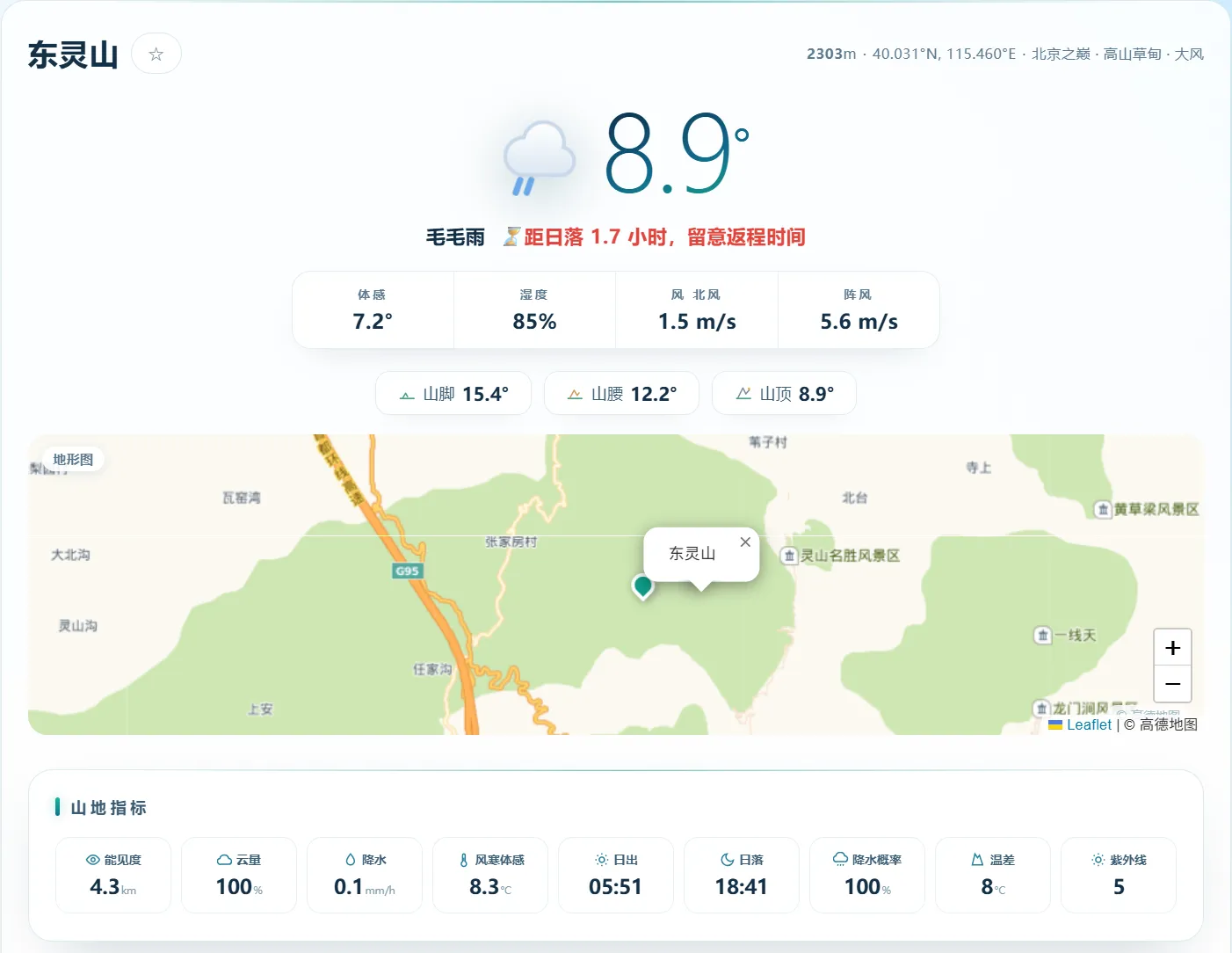 面向京津冀徒步者的山野天气，只为让每一次出发更安心效果图 1