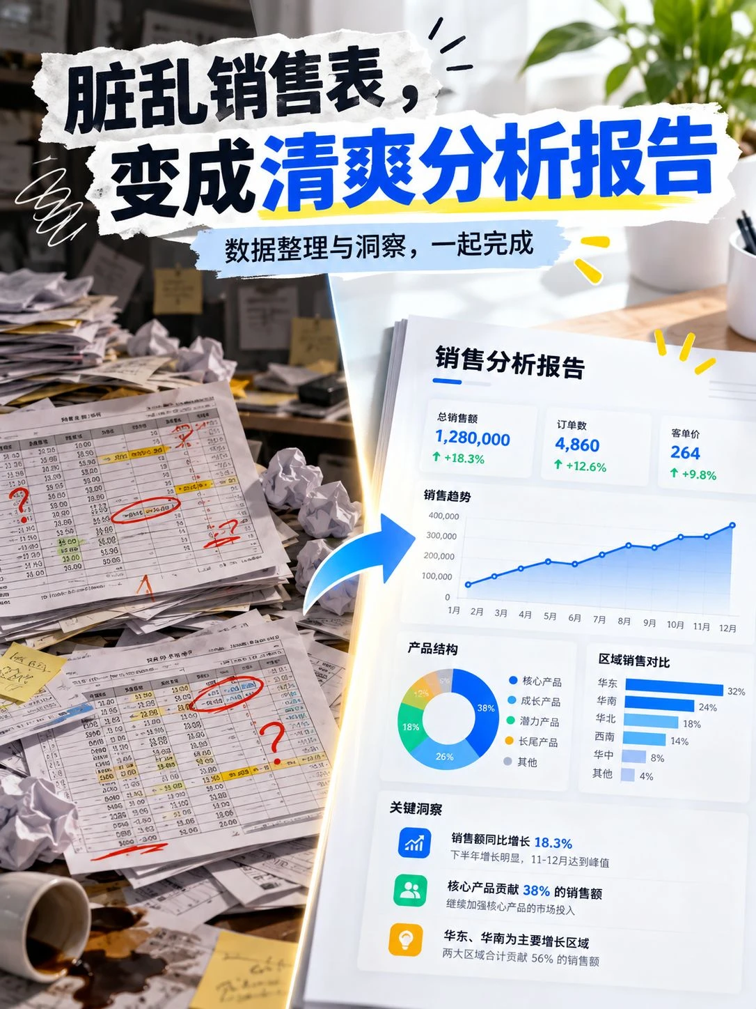 把脏乱差的销售表变成了高大上的分析报告