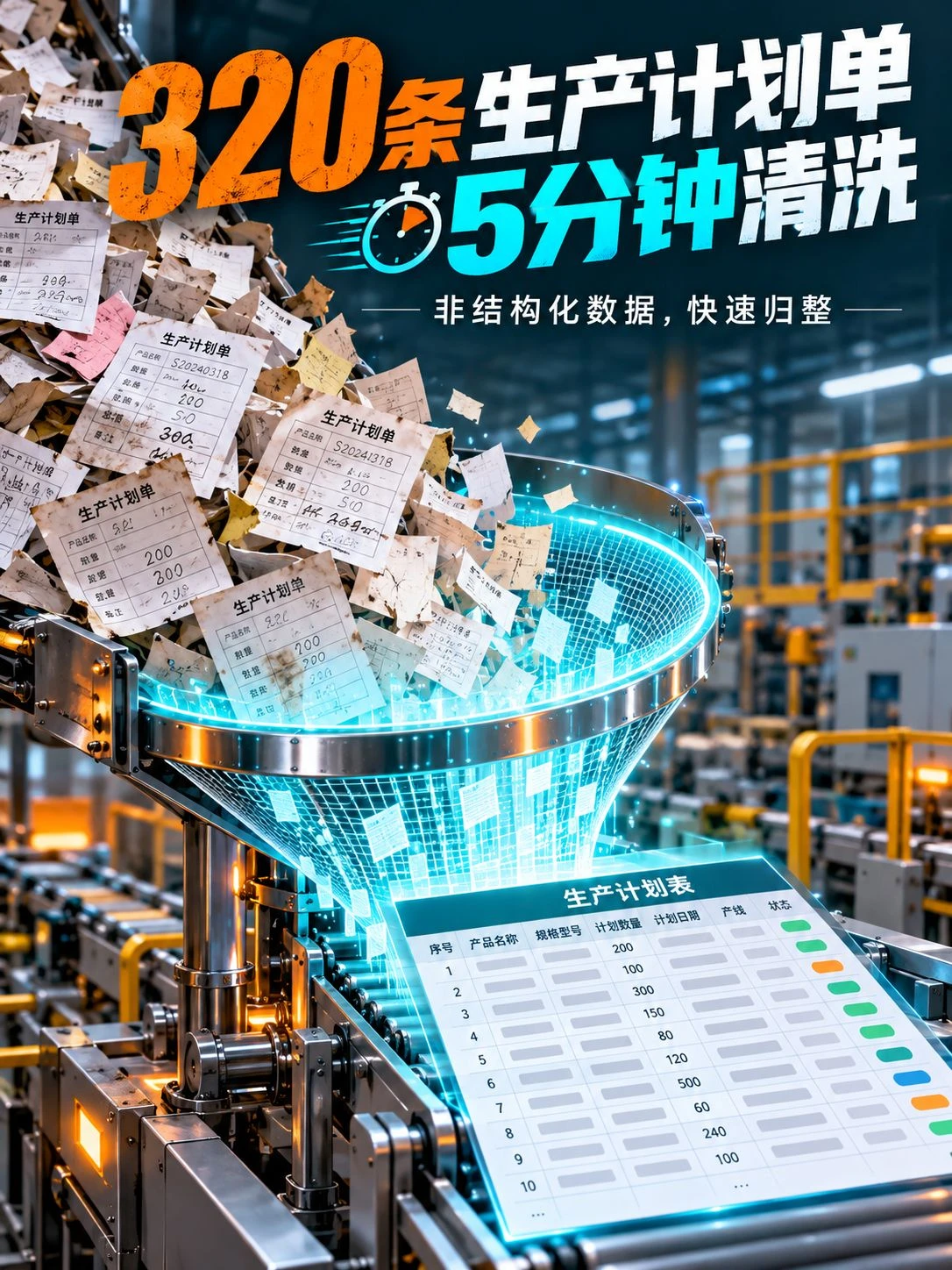 5分钟搞定320条非结构化生产计划单清洗